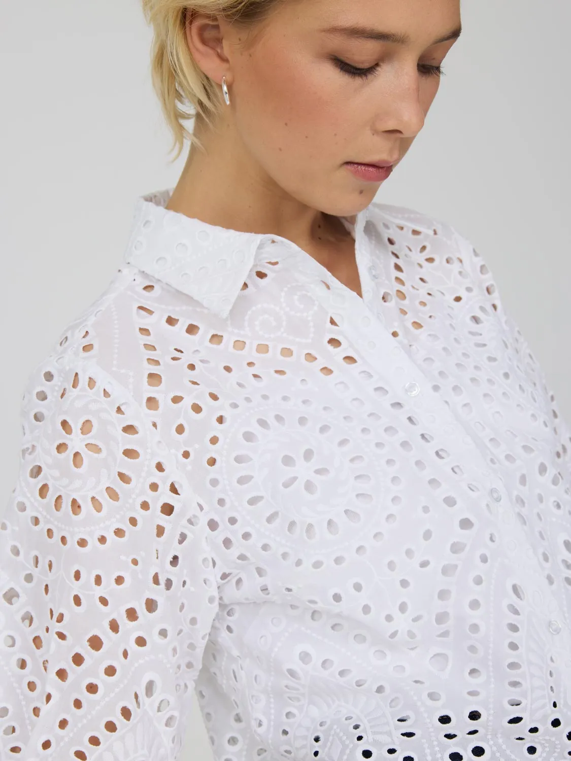 Short Sleeve Eyelet Cotton Blouse Feel Modern