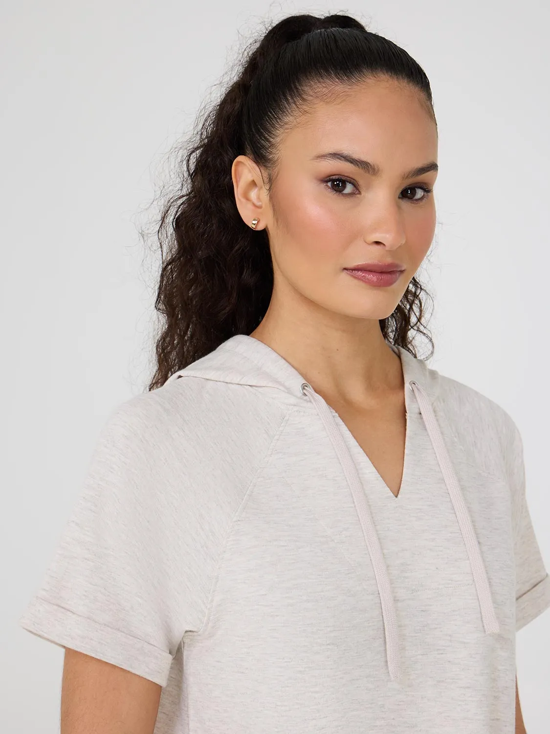 Short Sleeve French Terry Hoodie Casual Vibe