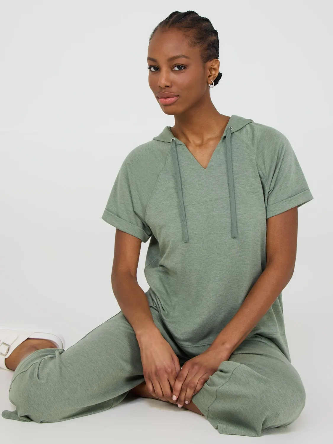 Short Sleeve French Terry Hoodie Relax Moment