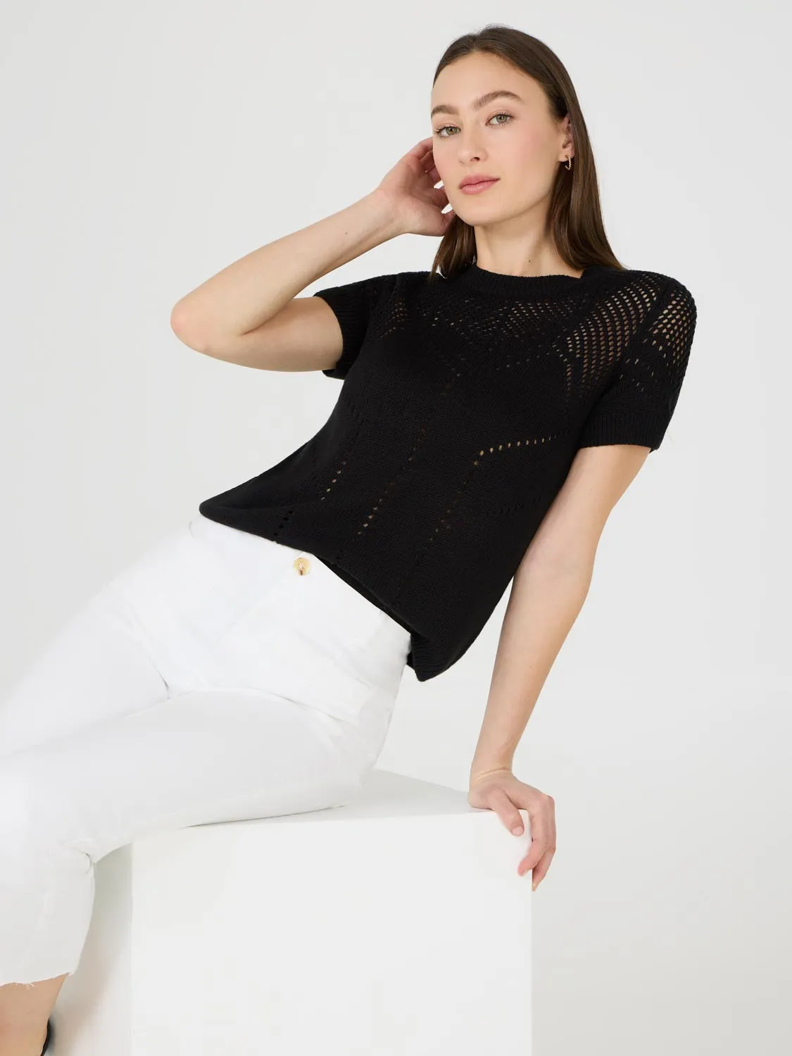 Short Sleeve Pointelle Sweater Elevated Fit