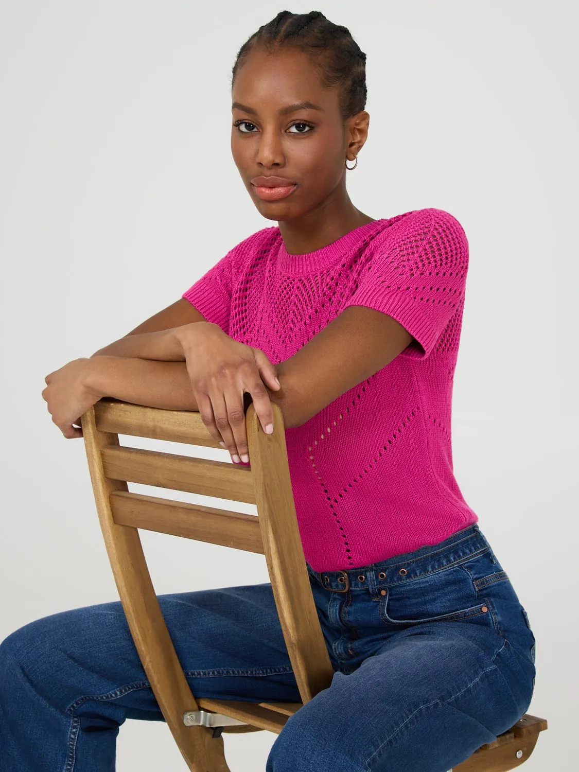 Short Sleeve Pointelle Sweater Fresh Silhouette