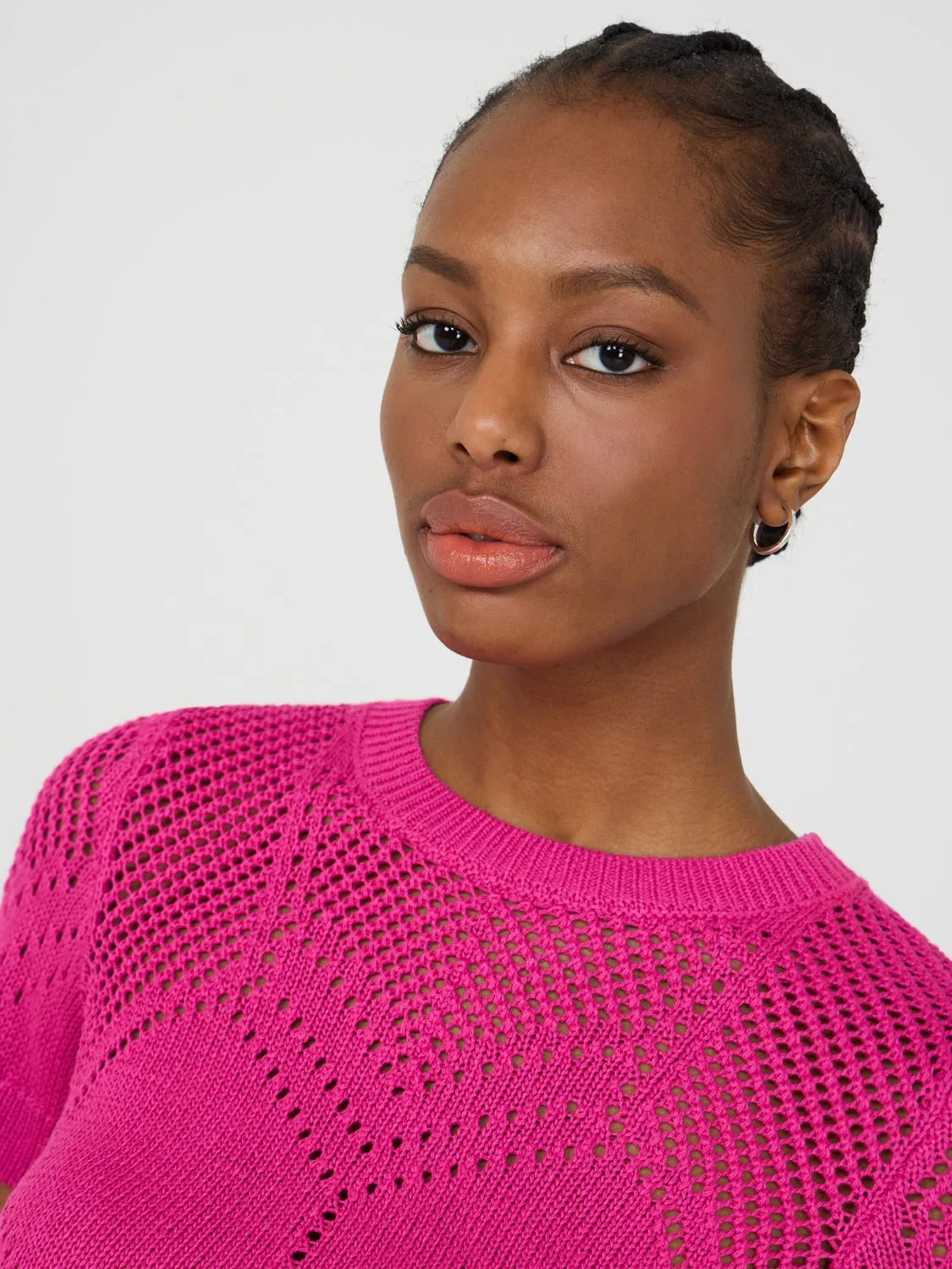 Short Sleeve Pointelle Sweater Retro Mood