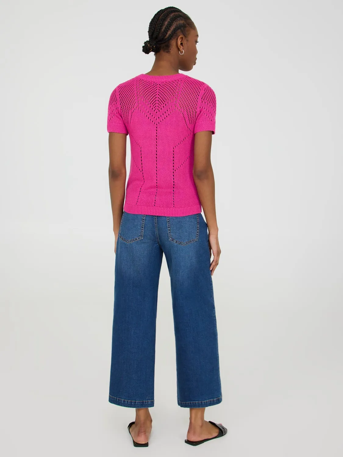 Short Sleeve Pointelle Sweater Layer Friendly