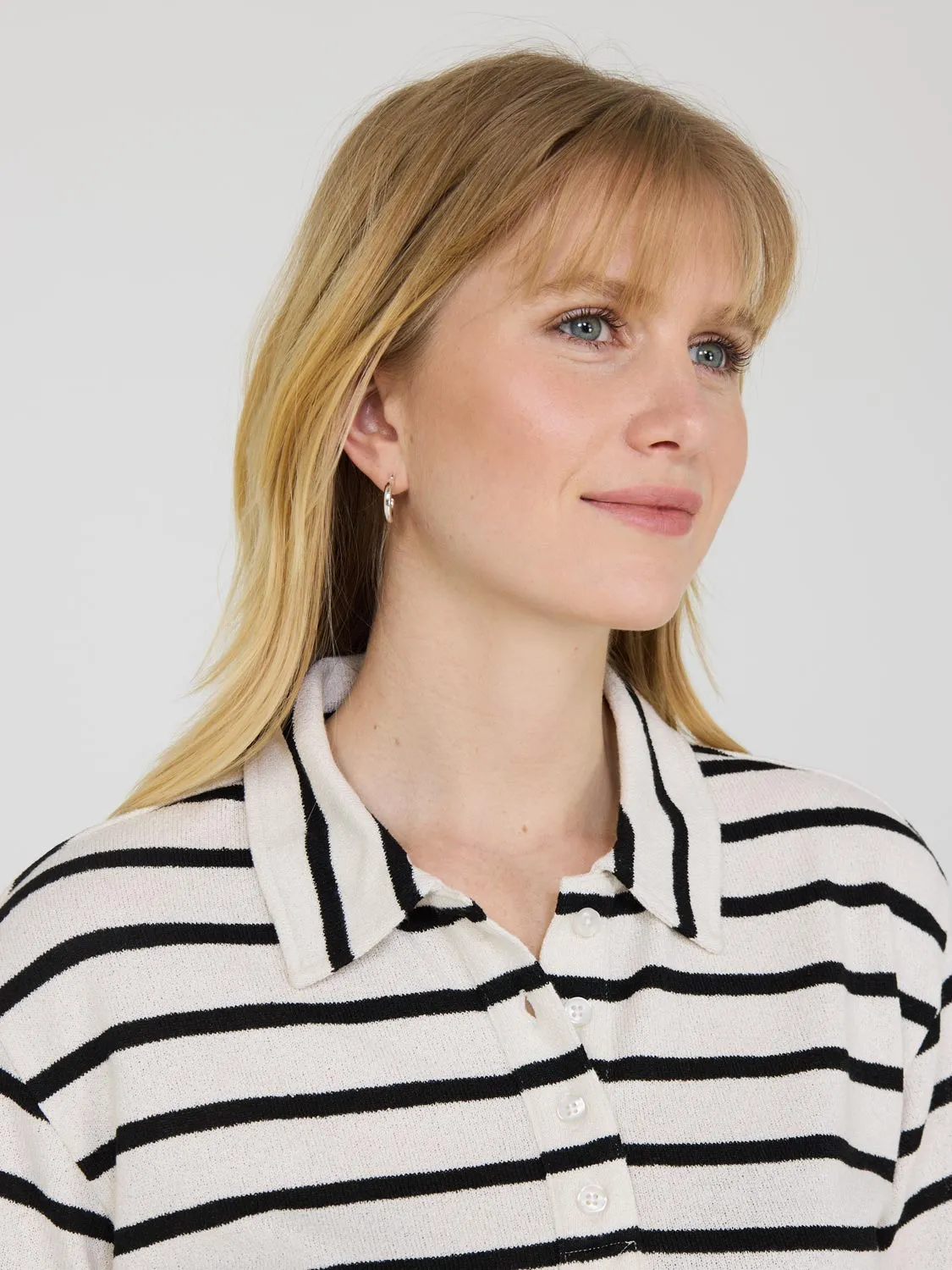 Short Sleeve Striped Polo Shirt Work Cool