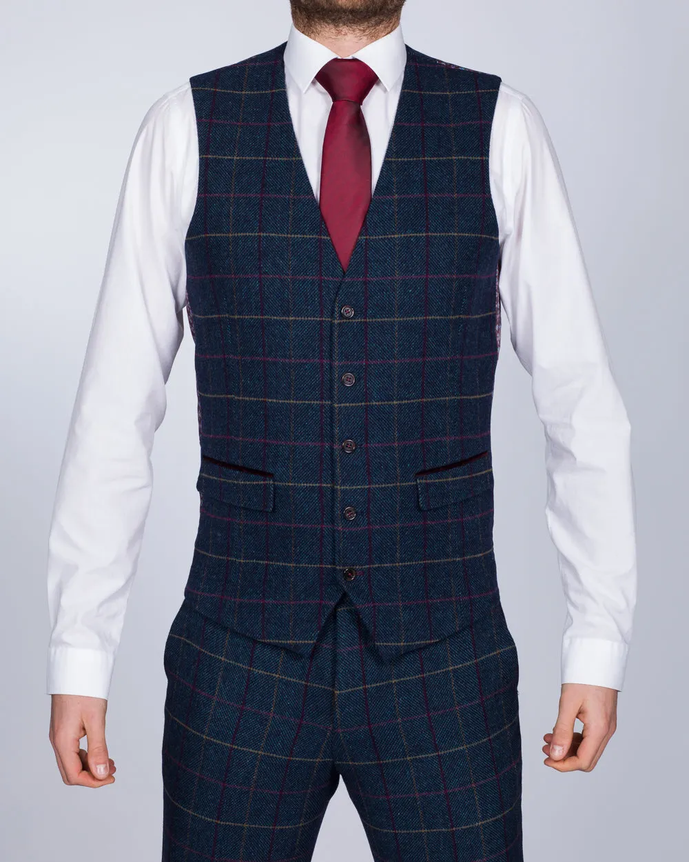 Skopes Doyle Slim Fit Tall Suit Waistcoat (aqua/wine check) autumn colors