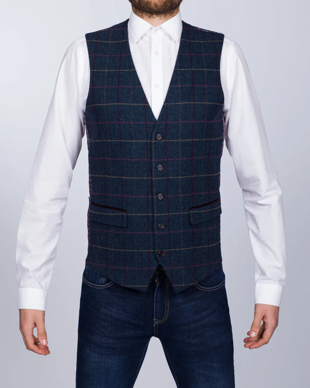 Skopes Doyle Slim Fit Tall Waistcoat (aqua/wine) ethnic wear