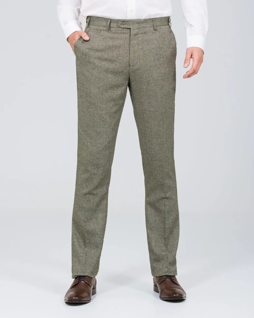 Skopes Jude Slim Fit Tall Trousers (sage herringbone) carefree attitude
