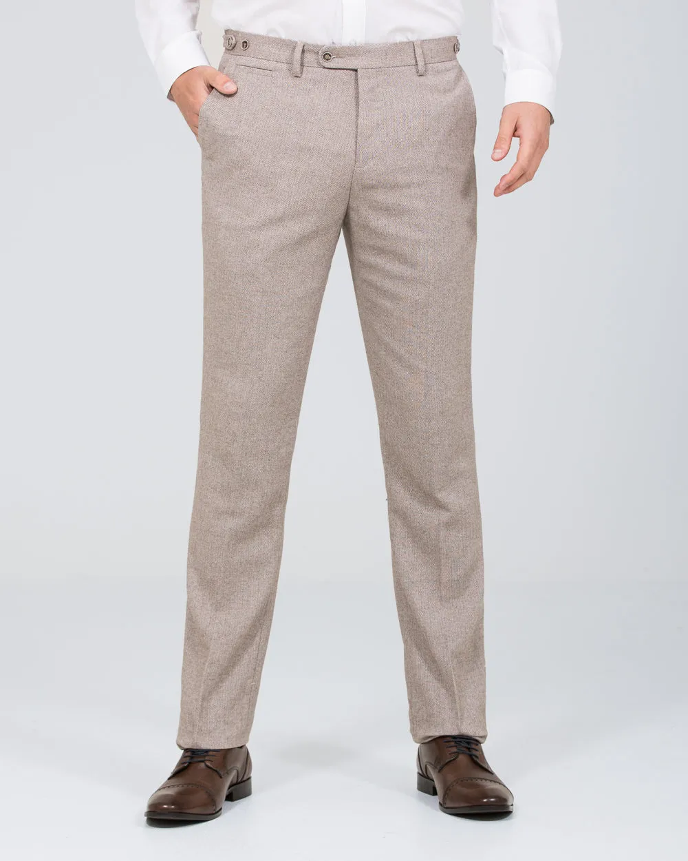 Skopes Jude Slim Fit Tall Trousers (stone herringbone) pocket details