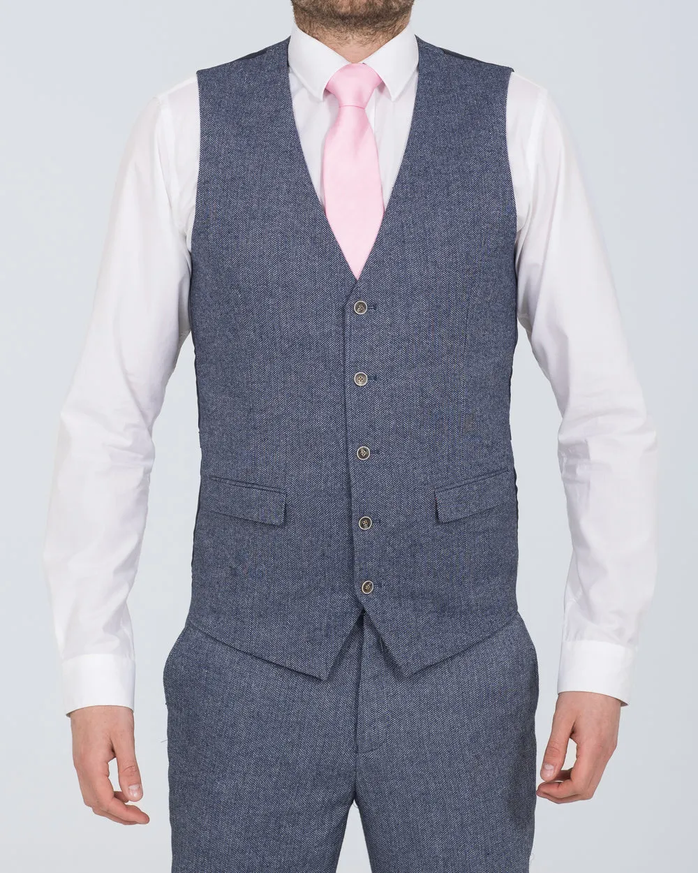 Skopes Jude Slim Fit Tall Waistcoat (blue herringbone) weekend look