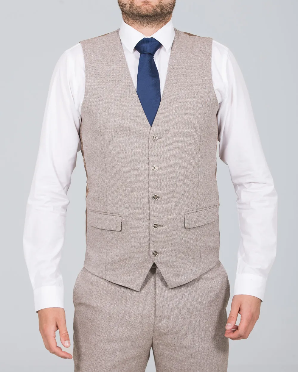 Skopes Jude Slim Fit Tall Waistcoat (stone herringbone) urban chic