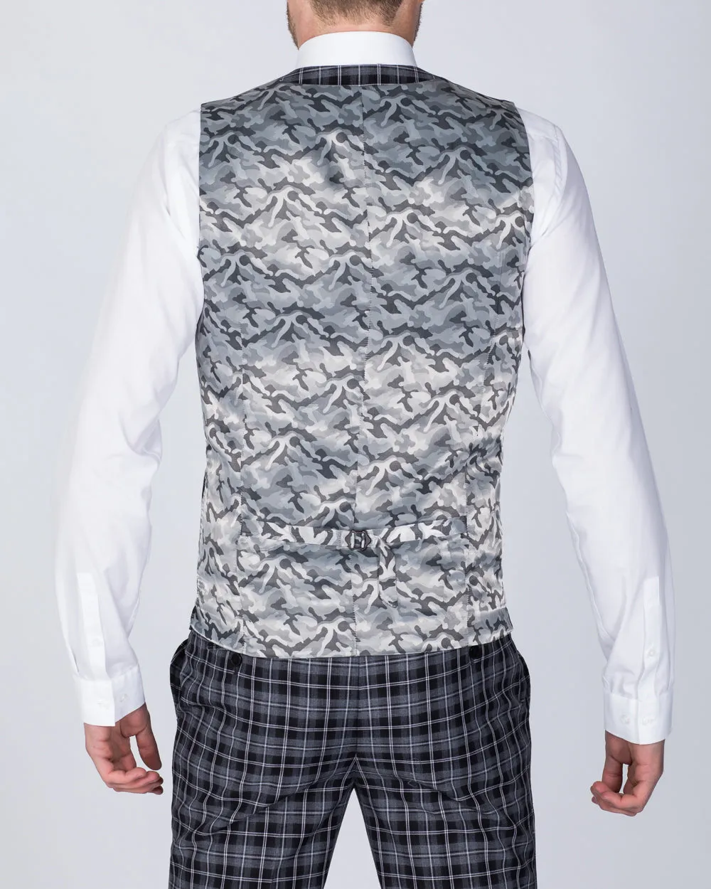 Skopes Kiefer Slim Fit Tall Suit Waistcoat (black/grey check) evening wear