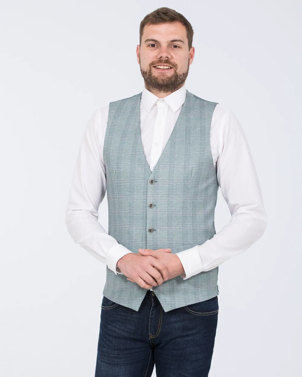 Skopes Montalvo Slim Fit Tall Waistcoat (light green check) unisex wear