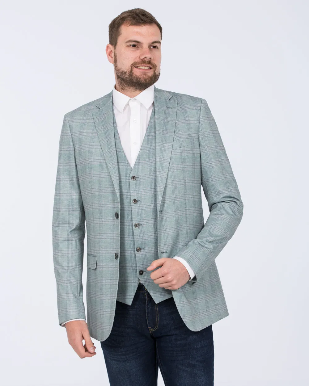 Skopes Montalvo Slim Fit Tall Waistcoat (light green check) matte finish