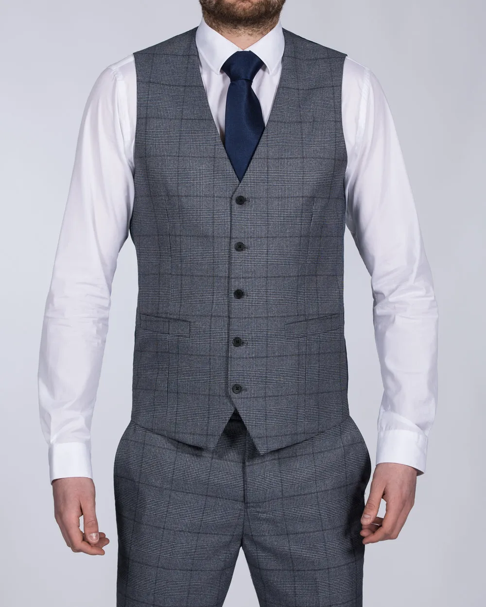 Skopes Reece Slim Fit Tall Suit Waistcoat (blue check) relaxed fit
