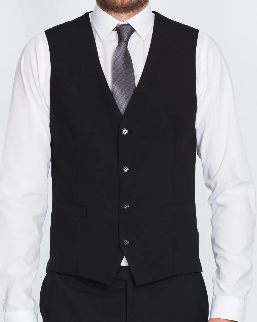 Skopes Regular Fit Wool Tall Waistcoat (black) embroidered detail