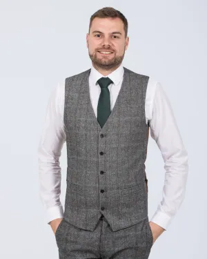 Skopes Rowan Slim Fit Tall Suit Waistcoat (grey herringbone) plaid pattern