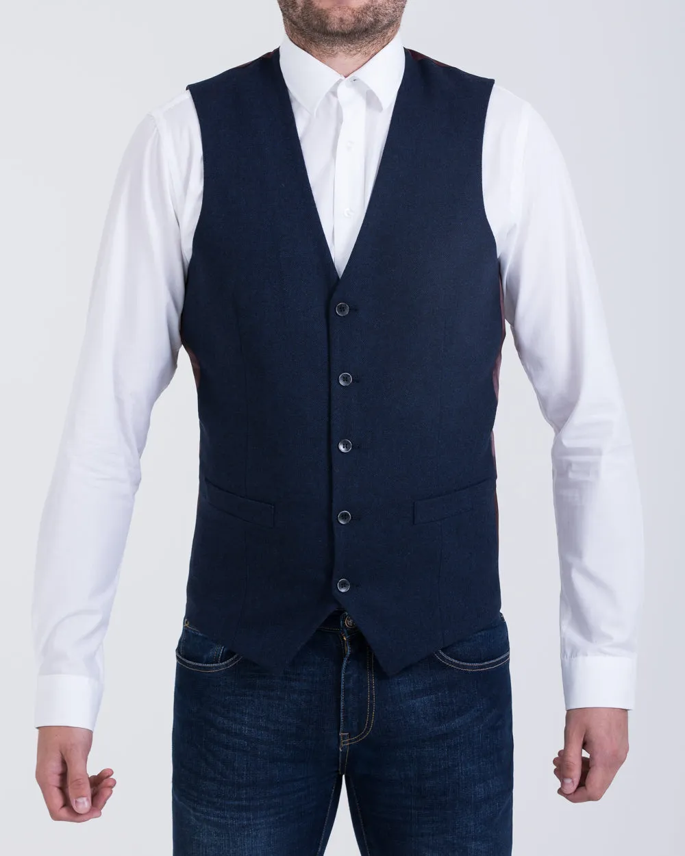Skopes Ruthin Slim Fit Tall Waistcoat (navy tweed) durable fabric
