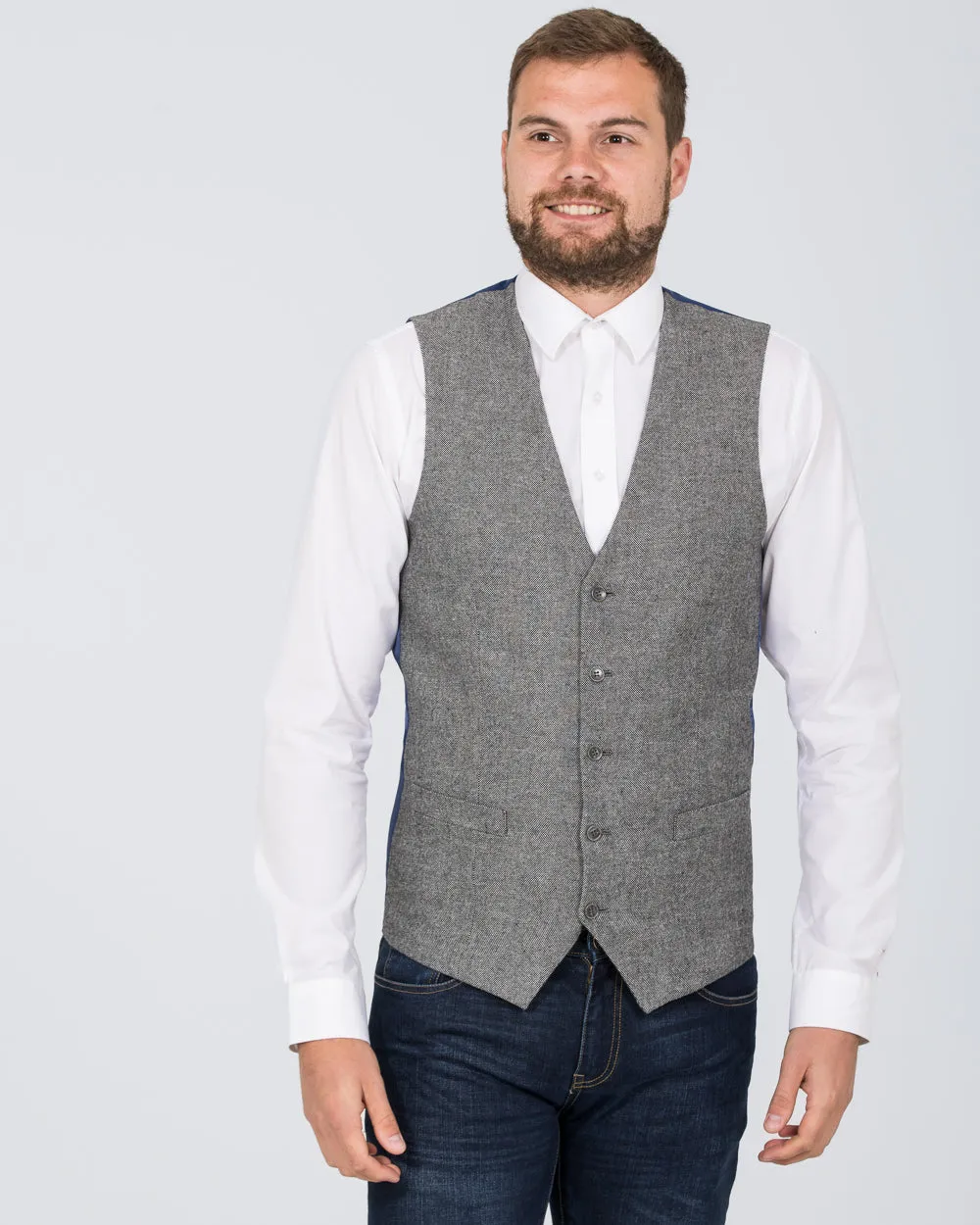Skopes Ruthin Slim Fit Tall Waistcoat (silver tweed) tailored fit