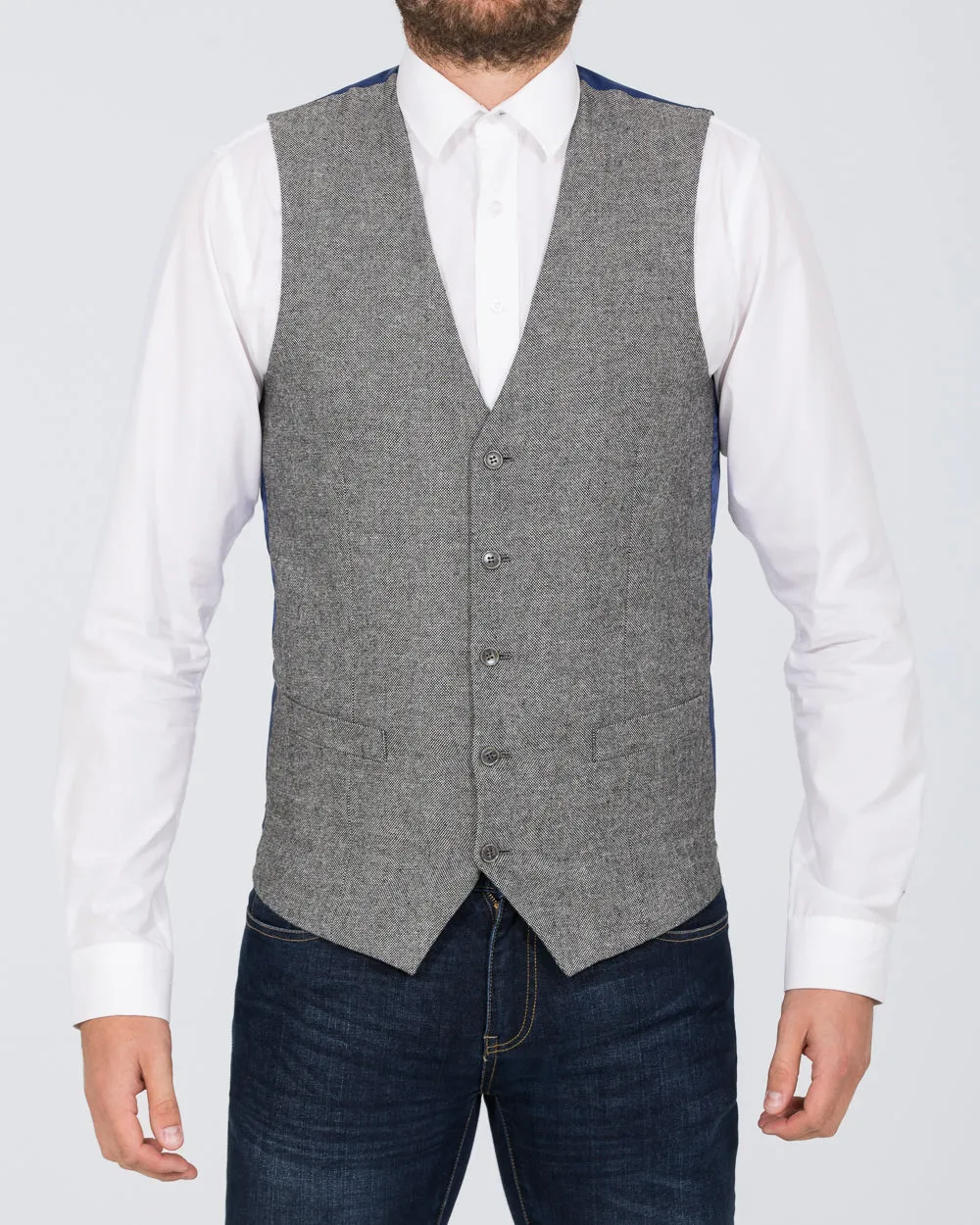 Skopes Ruthin Slim Fit Tall Waistcoat (silver tweed) retro vibe