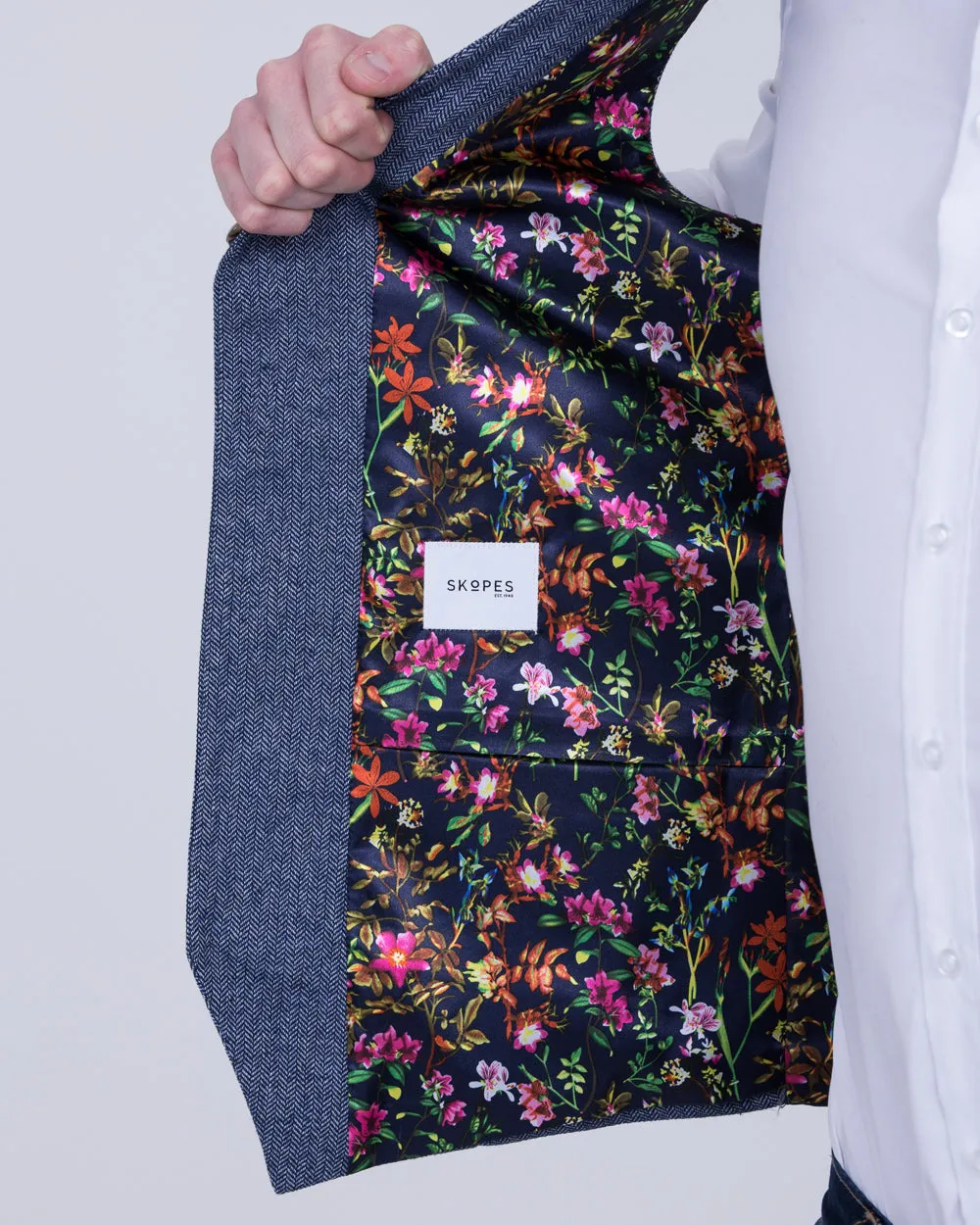 Skopes Slim Fit Tall Jude Waistcoat (blue herringbone) winter layering