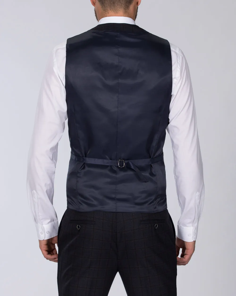 Skopes Slim Fit Tall Waistcoat (navy/rust check) buttoned up