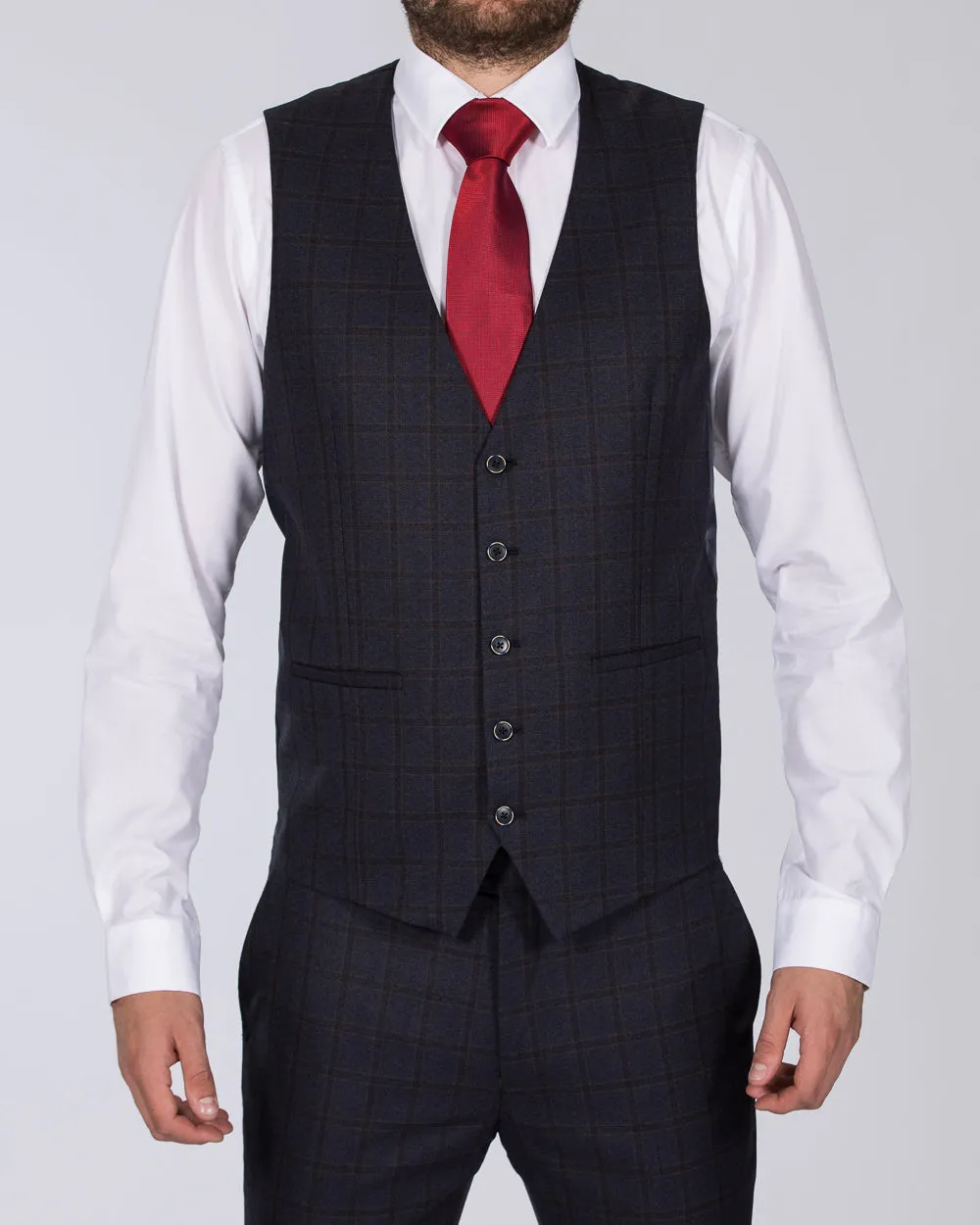 Skopes Slim Fit Tall Waistcoat (navy/rust check) hand stitched