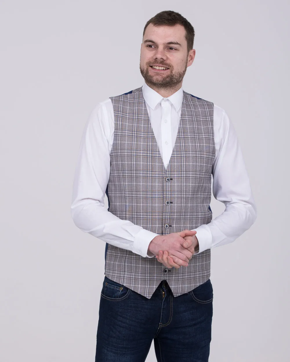 Skopes Whittington Slim Fit Tall Checked Waistcoat (stone/navy) subtle tones