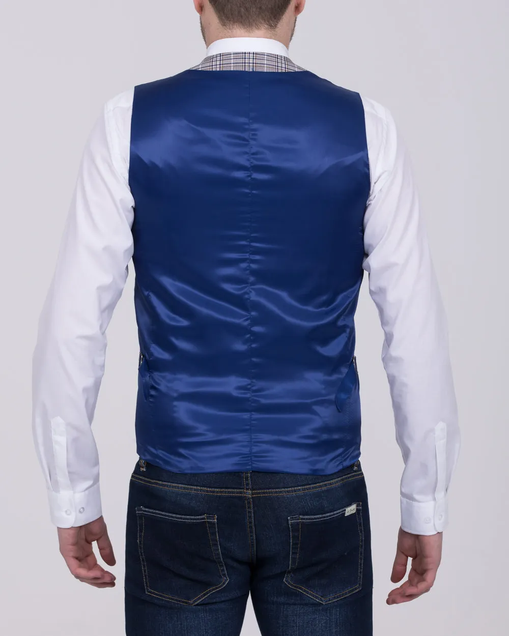 Skopes Whittington Slim Fit Tall Checked Waistcoat (stone/navy) breathable mesh