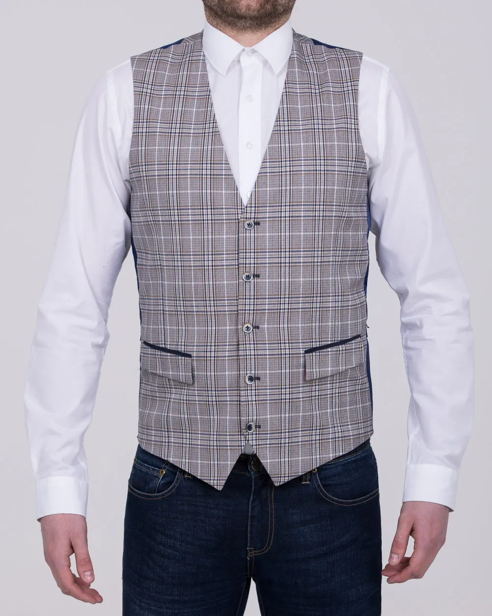 Skopes Whittington Slim Fit Tall Checked Waistcoat (stone/navy) summer fashion