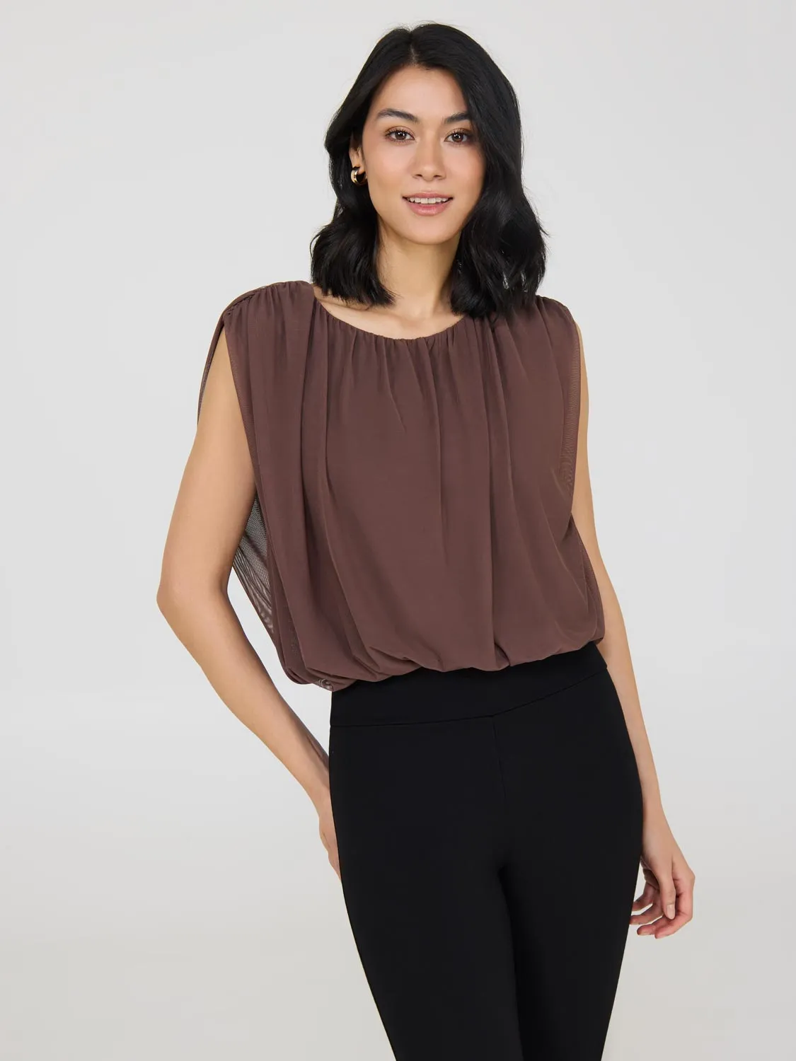 Sleeveless Bubble Hem Top gym casual