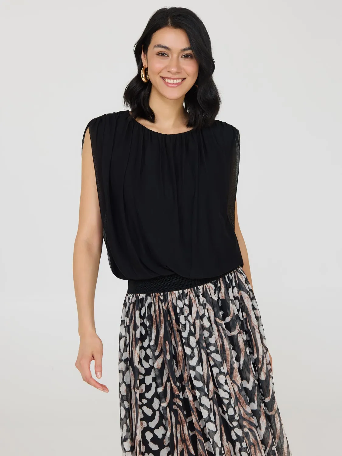 Sleeveless Bubble Hem Top lightweight layer