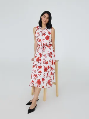 Sleeveless Chiffon Floral Print Midi Dress dance night