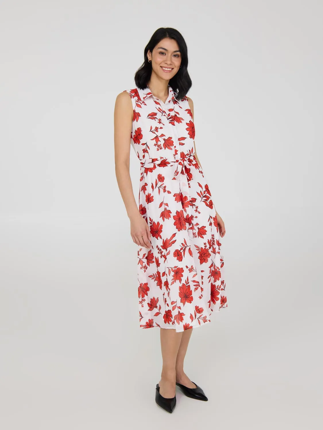 Sleeveless Chiffon Floral Print Midi Dress close moments