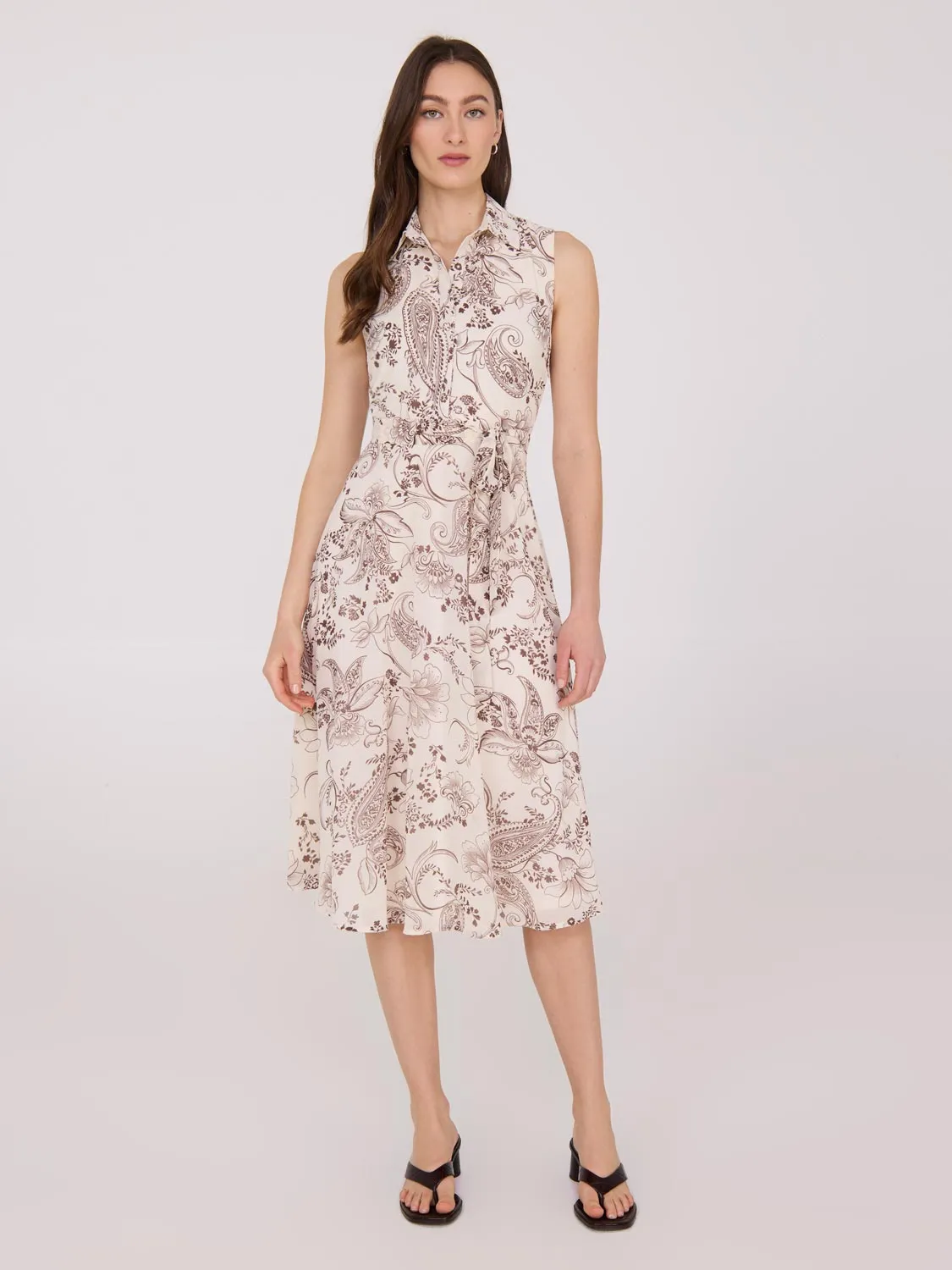 Sleeveless Chiffon Printed Midi Dress easy office