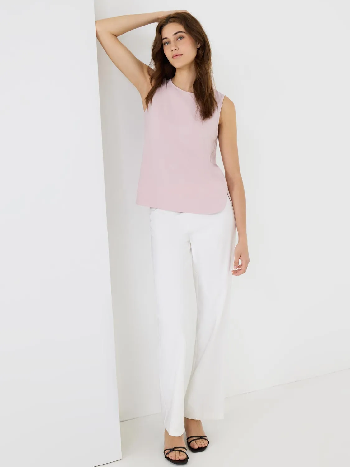 Sleeveless Crepe Shell Top classic edge