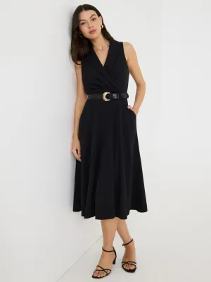 Sleeveless Crossover A-Line Midi Dress colorful choice