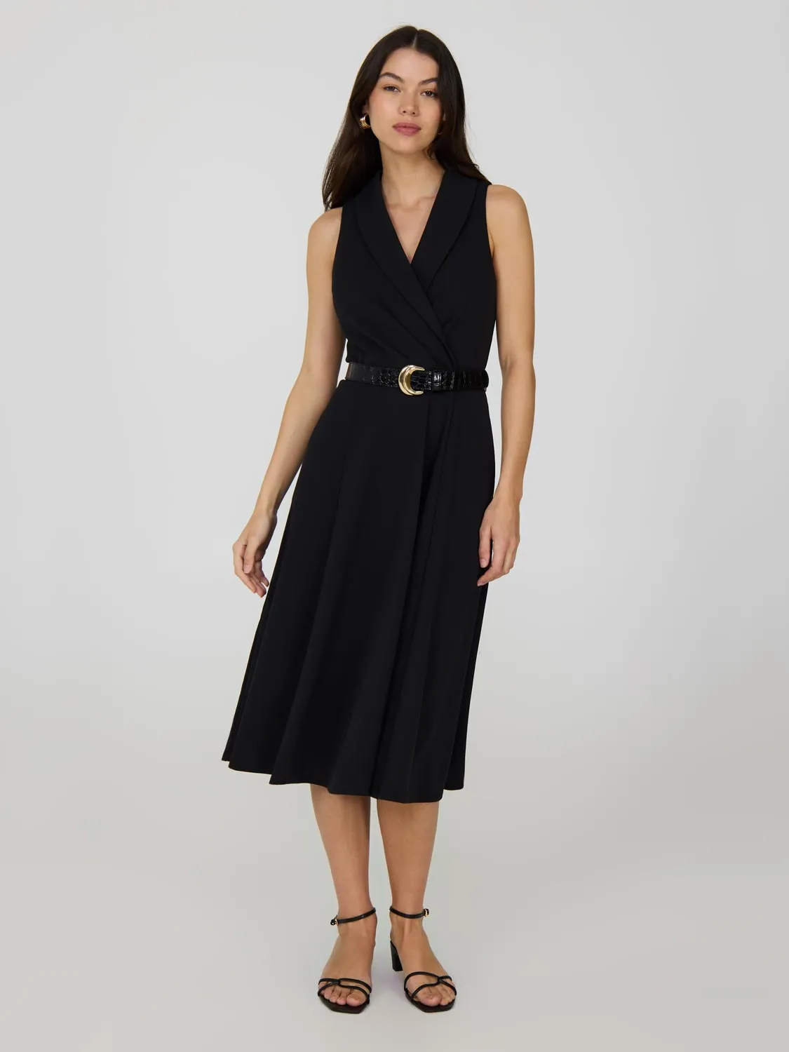 Sleeveless Crossover A-Line Midi Dress petite fit