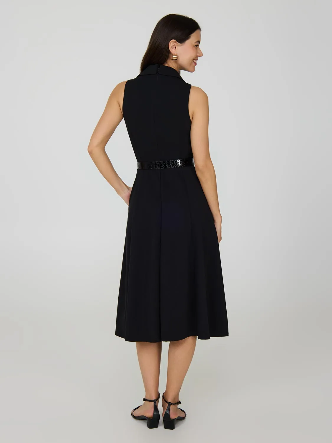 Sleeveless Crossover A-Line Midi Dress easy office