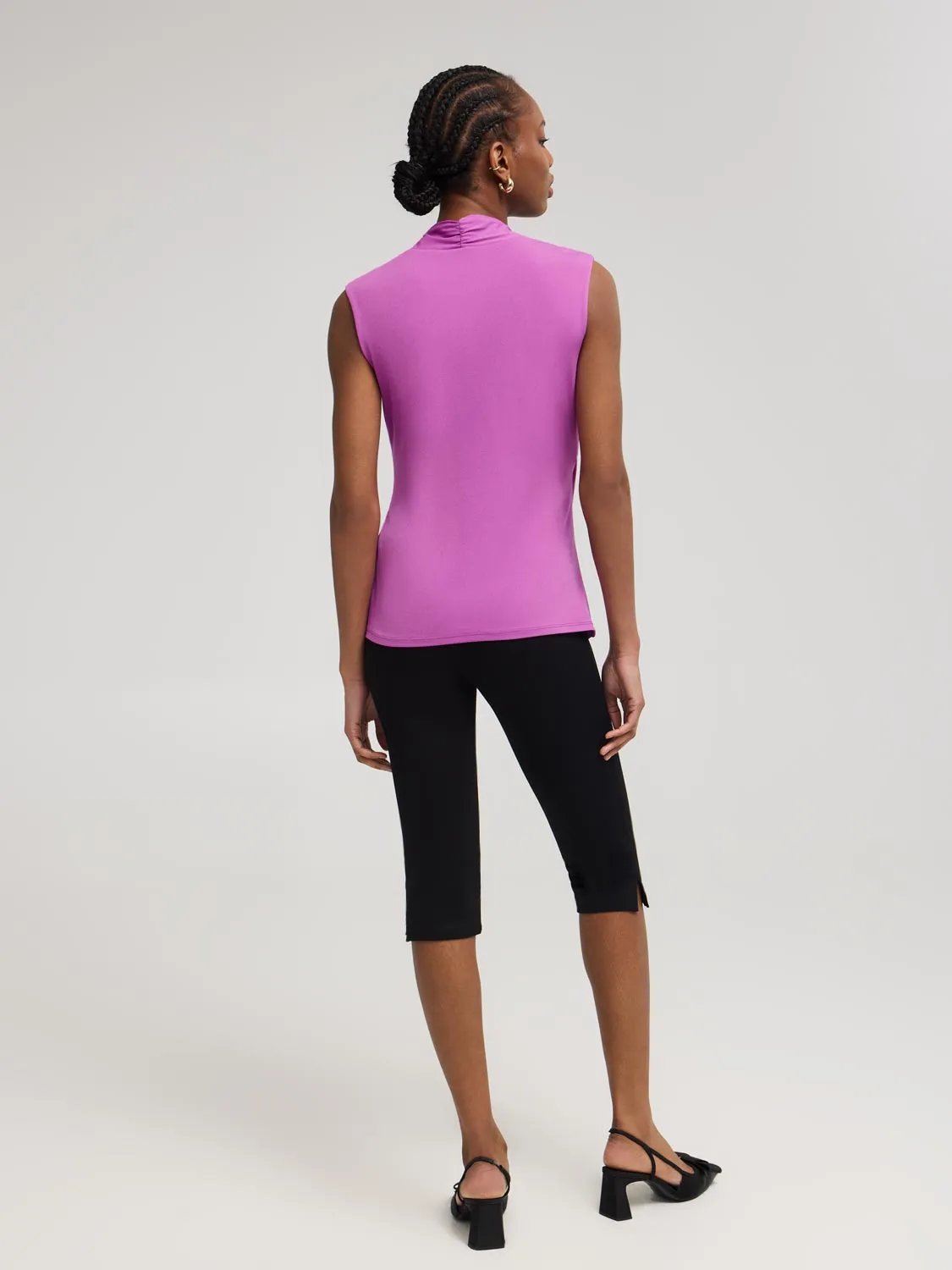 Sleeveless Crossover Top With Metal Bar Detail sharp base