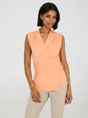 Sleeveless Crossover Top With Pleating form flattering