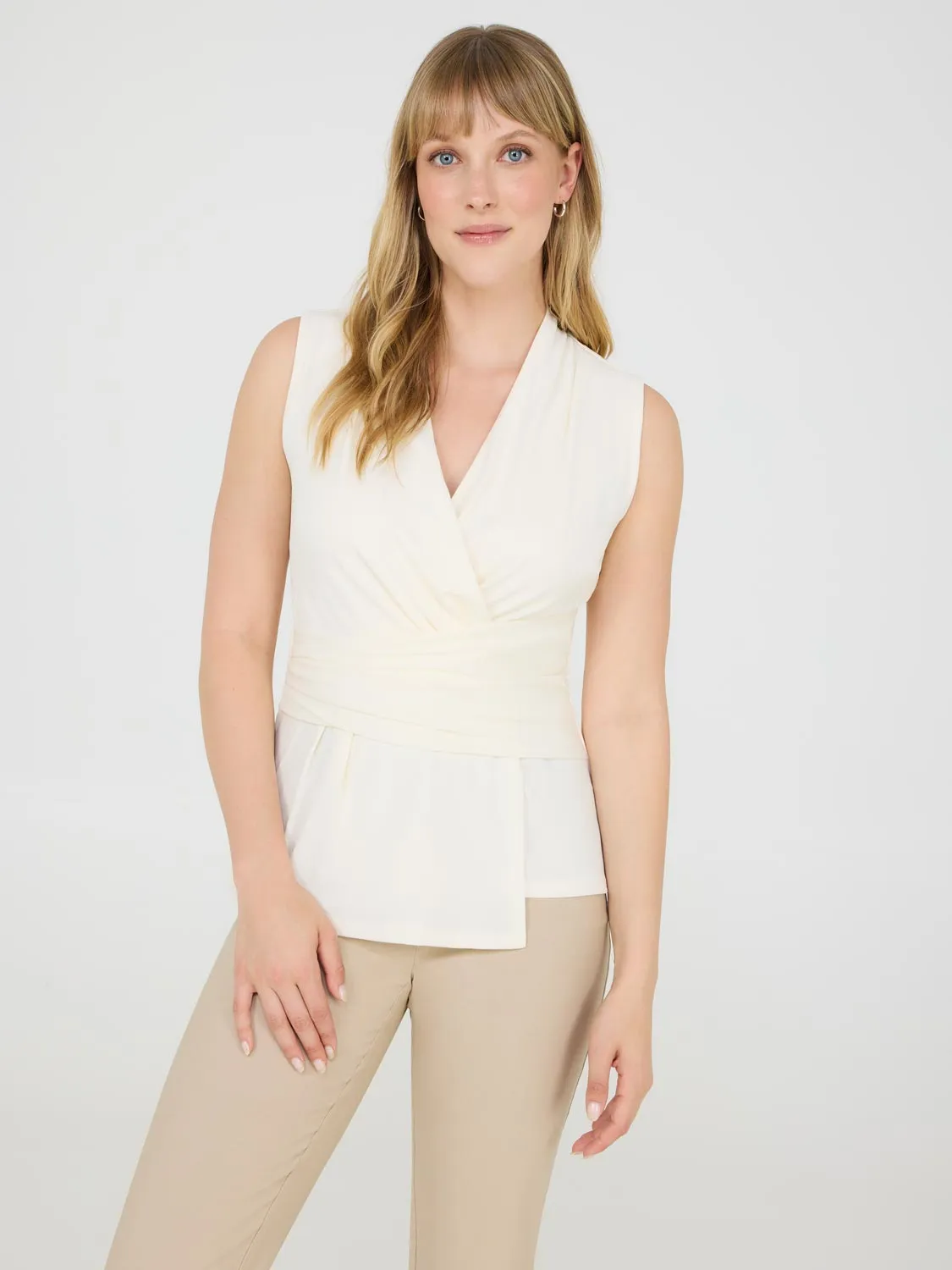 Sleeveless Crossover Top With Pleating yoga ready