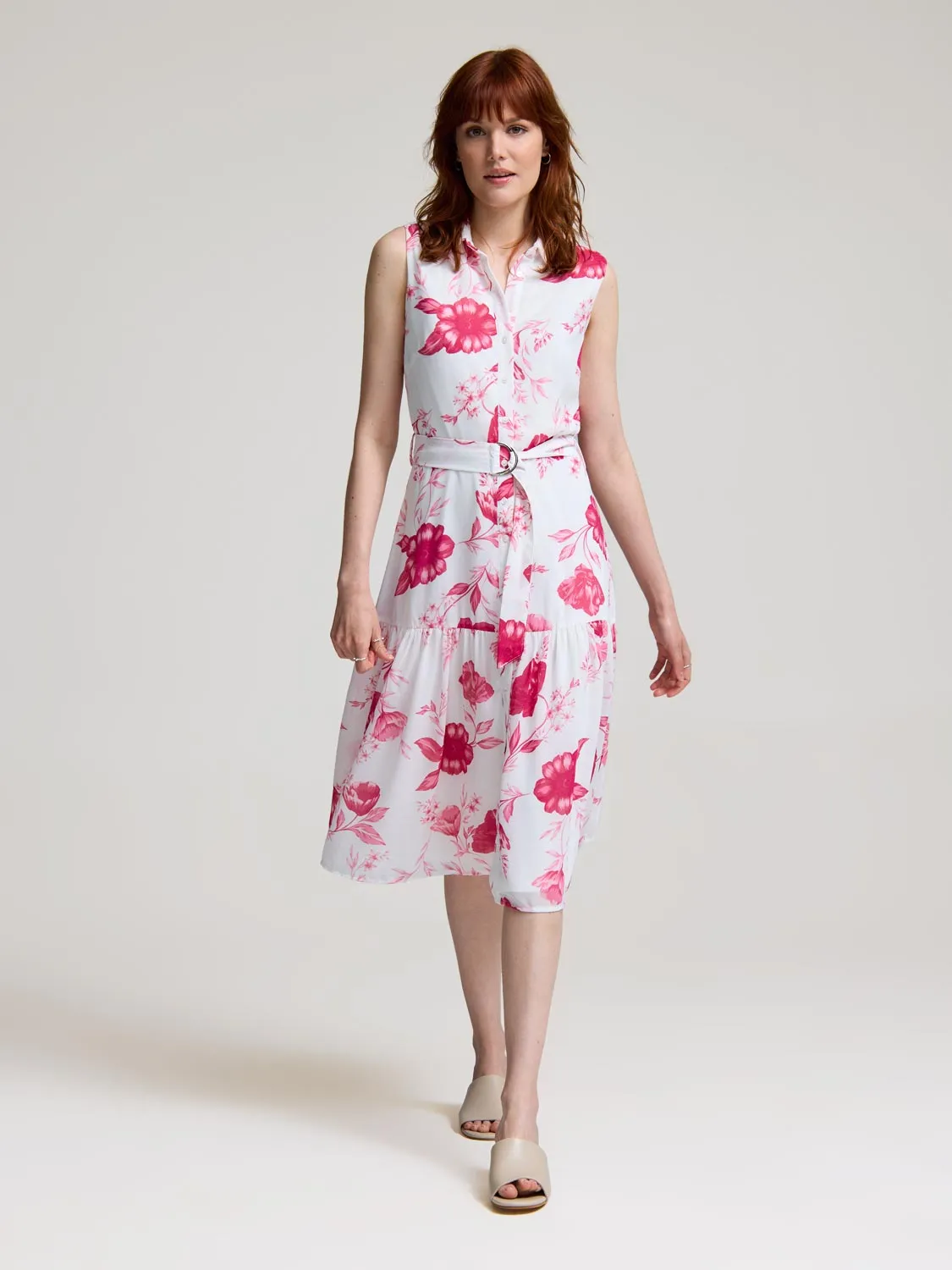 Sleeveless Floral Button-Front Chiffon Dress vintage fashion