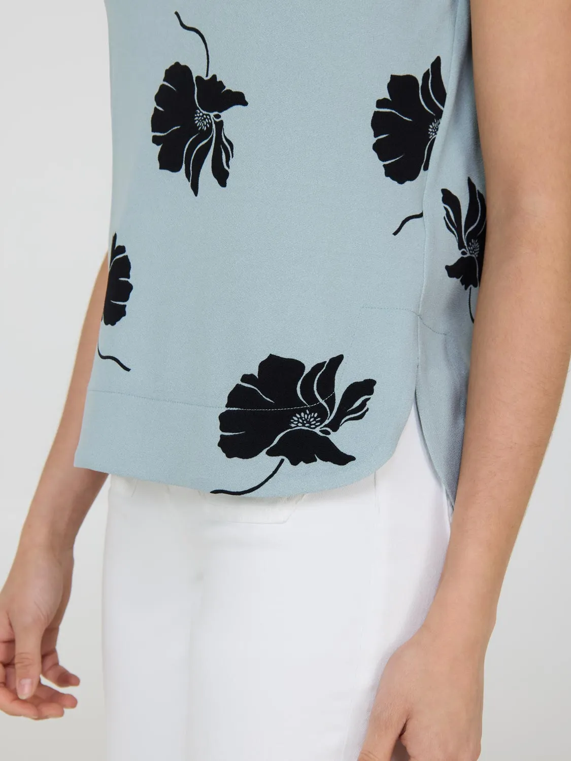 Sleeveless Floral Crepe Shell Top fresh breeze