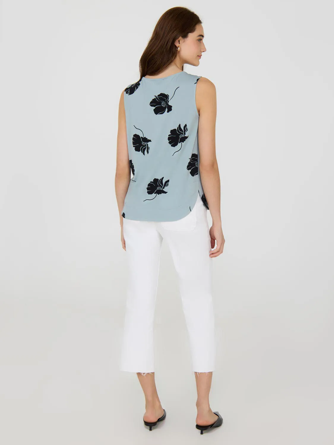 Sleeveless Floral Crepe Shell Top calm base