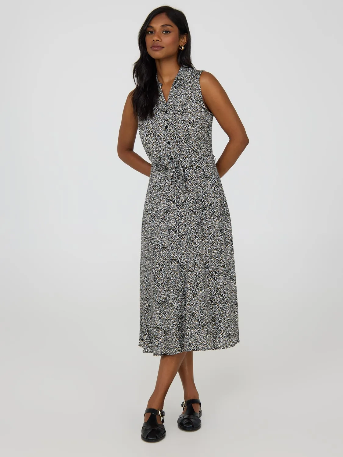 Sleeveless Floral Midi Dress fine embroidery