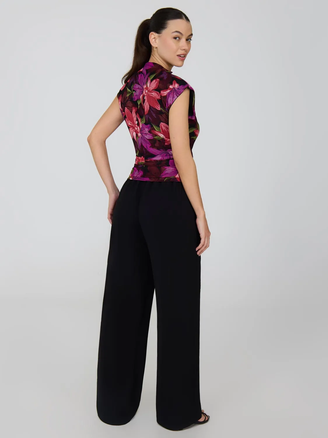 Sleeveless Floral Mock Neck Mesh Top energy fit