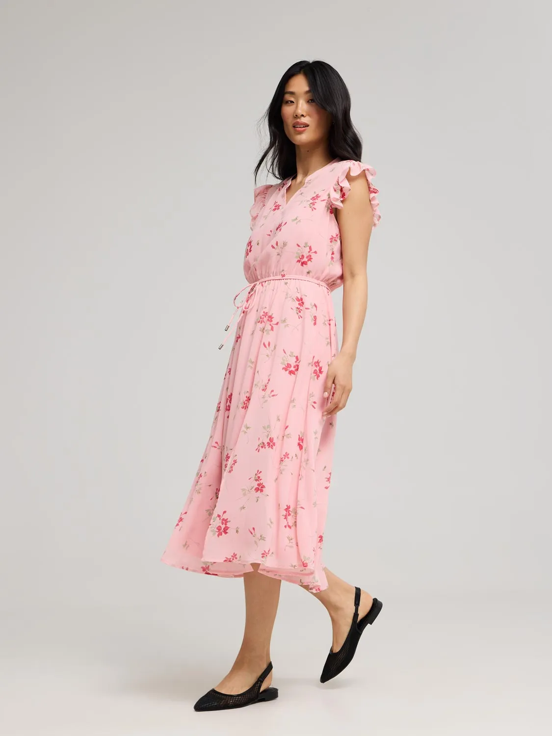 Sleeveless Floral Print Chiffon Midi Dress easy match