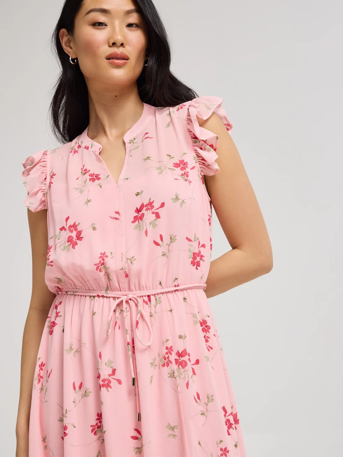 Sleeveless Floral Print Chiffon Midi Dress female charm