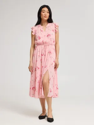 Sleeveless Floral Print Chiffon Midi Dress afternoon light