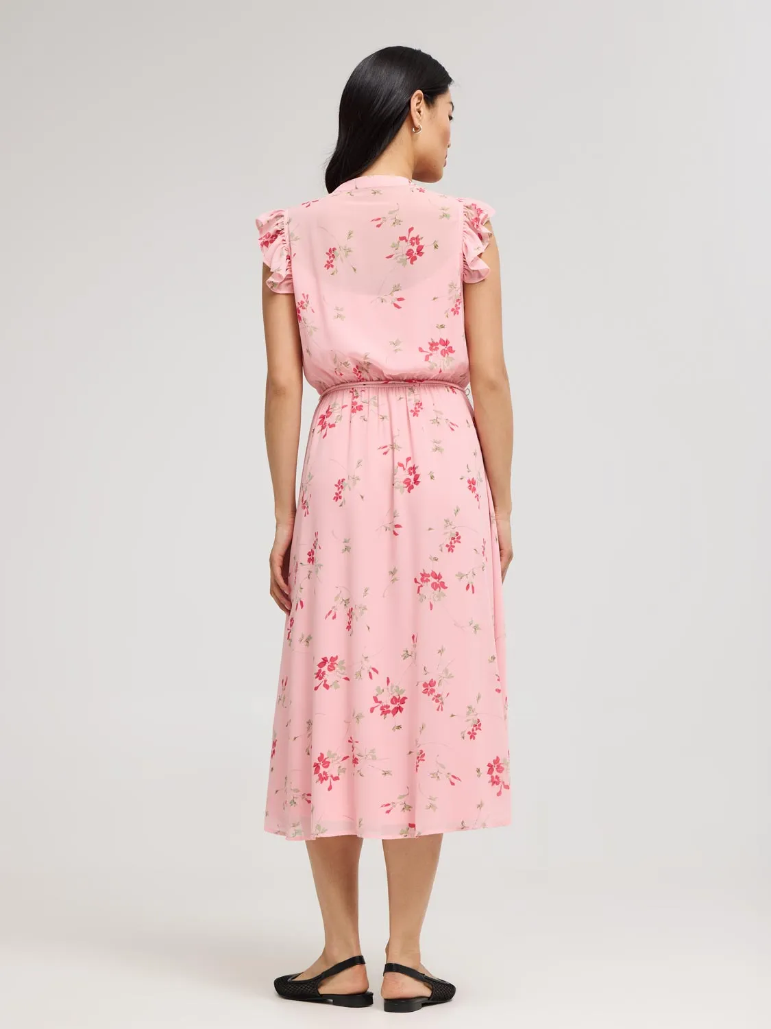 Sleeveless Floral Print Chiffon Midi Dress countryside charm